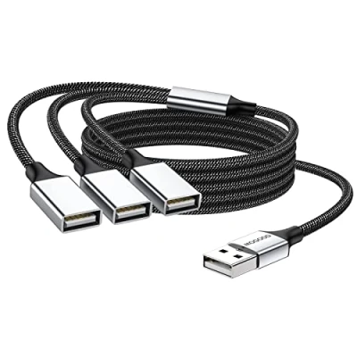 Afbeelding van 3 poorts USB splitterkabel, MOGOOD Type B splitter 1 mannelijk naar vrouwelijk 2.0 voedingskabeladapter Verlenghub voor opladen/gegevensoverdracht/laptop/Mac