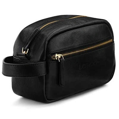 Afbeelding van Londo Lederen Reistas, Waszak, Make up tas Unisex (Zwart)