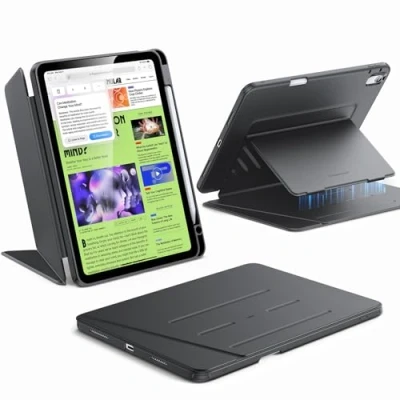 Afbeelding van ESR iPad Air hoes voor 11 inch M3/M2 (2025/2024), 5e/4e generatie (2022/2020), met verticale houder, meerdere steunhoeken, extra stabiel, penhouder, flipserie, zwart