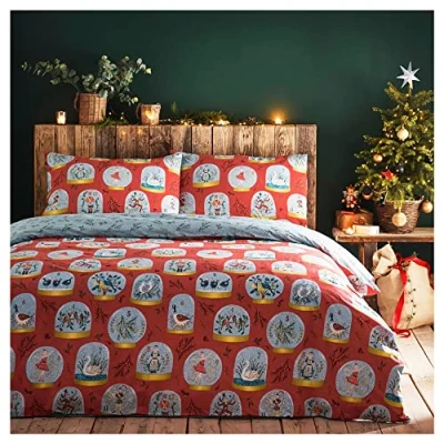 Afbeelding van furn. Twelve Days of Christmas dekbedovertrekset, polykatoen, rood, eenpersoons