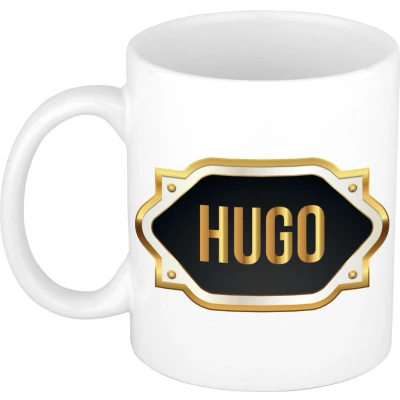 Afbeelding van Hugo Naam / voornaam kado beker mok met embleem mokken