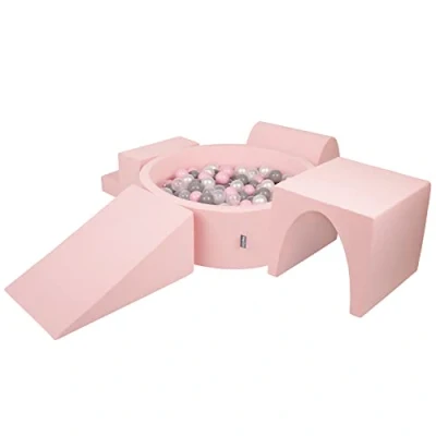 Afbeelding van KiddyMoon Schuimspeelplaats Met Rond Ballenbad (200 Ballen) Ballenbakken Voor Baby&#039;s Speelbad Hindernisbanen, Roze:Parel/Grijs/Transparant/Poeder Roze