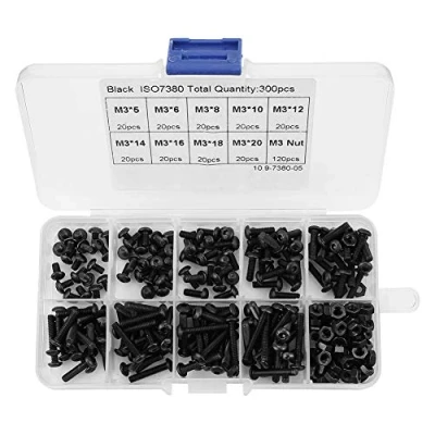 Afbeelding van Schroefmoer 300 stuks M3 Zwart 10.9 Grade Knop Hoofd Hex Socket Schroef Bout Moer Assortiment Kit