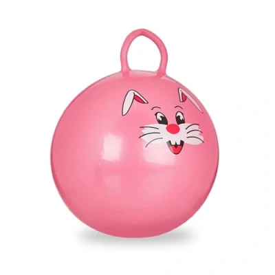 Afbeelding van Relaxdays skippybal kinderen, konijnen design, 45 cm Ø, met handvat, voor binnen &amp; buiten, springbal klein, felroze