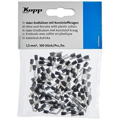 Afbeelding van Kopp 354408091 adereindhulzen met kunststof kraag, 100 stuks, 0,75 mm2, grijs 1,5mm², Stuk zwart