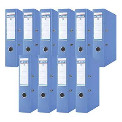 Afbeelding van DONAU Premium ordners, breed, 10 stuks, DIN A4, 7,5 cm, blauw/kunststof bekleding PP/karton, papier, sleufmap, bureaumap, ordner, groene stippen