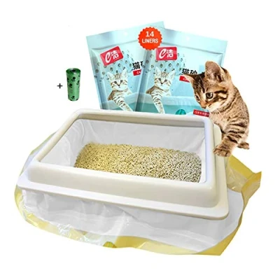 Afbeelding van Kattenbakzak met filtergaten 2 pakken van 14 handvatten 91,5 x 45,7 cm, voor middelgrote en grote kattenbak, 1 rol (15 stuks) vuilniszak als geschenk