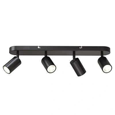 Afbeelding van B.K.Licht Plafondlamp plafondspots met 4 lichtpunten zwarte spotjes GU10 fitting draaibar kantelbaar opbouwspots plafoniere excl.