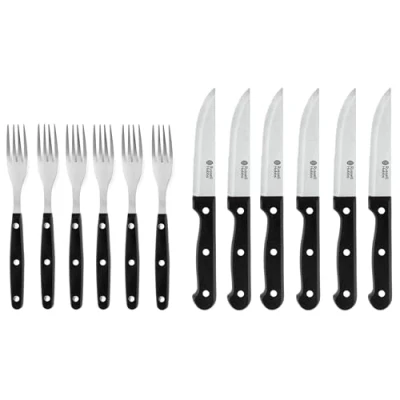 Afbeelding van Russell Hobbs RH000431EU 12 delige roestvrijstalen steakset, niet vaatwasmachinebestendig, 6 steakmessen, steakvorken