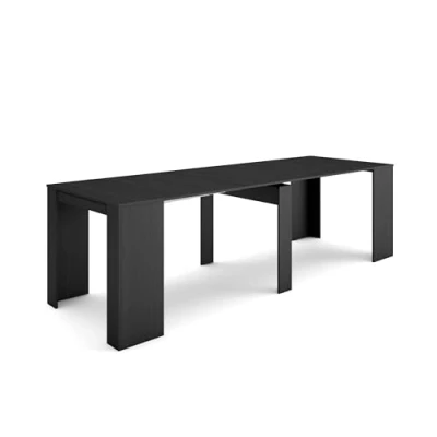 Afbeelding van Skraut Home Uitschuifbare Consoletafel Console table 260 Voor 12 personen Tafel Moderne stijl Zwart