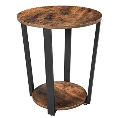 Afbeelding van VASAGLE bijzettafel, ronde tafel met stalen frame, voor woonkamer, slaapkamer, eenvoudige montage, industrieel, rustiek bruin en zwart LET57X