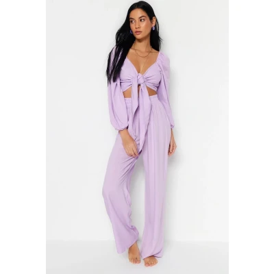 Afbeelding van Trendyol Rode Geweven Geknoopte Blouse Broek Strandset Tbess23Au00072