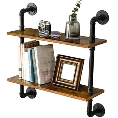 Afbeelding van IBUYKE RF TM004 Wandrek, 60 x 20 65,5 cm, zwevend rek, industriële stijl, buisrek met 3 niveaus, stabiele wandhouder, voor woonkamer, badkamer, keuken, rustiek bruin