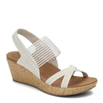 Afbeelding van Skechers Dames Beverlee High Tea Sandaal, Natuurlijke Sparkle Linnen Gore Trim, 41 EU