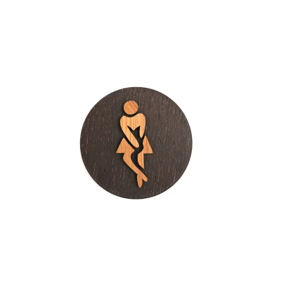 Afbeelding van Houten Pictogram Deurbordje / Toiletbordje Infobord 9cm Zelfklevend type Zwart Eiken (Vrouw Hoge Nood)