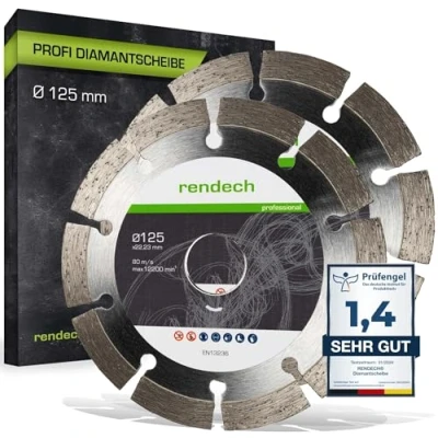 Afbeelding van rendech® professionele diamantschijf, 2 stuks, 125 mm, voor beton, graniet, steen, baksteen en nog veel meer. Diamantdoorslijpschijf met hoge snijprestaties merkkwaliteit