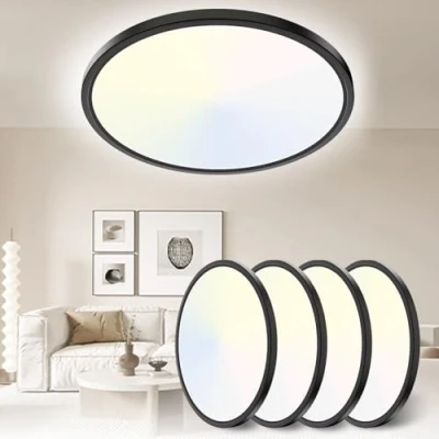 Afbeelding van Yexati Badkamer Licht 24W 3200LM Plafondlampen, 6000K/4000K/3000K 3 Kleurtemperatuur Flush Plafondlamp, Waterdichte Ronde Ultra Dunne Plafondlamp voor Keuken Slaapkamer Gang Woonkamer Kantoor