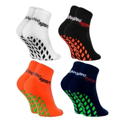 Afbeelding van Rainbow Socks Neon Sneaker Sport stoppersokken voor jongens en meisjes, 4 x wit, zwart, oranje, blauw, 30 35