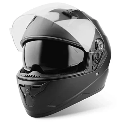 Afbeelding van VINZ Kennet ECE 22.06 Integraalhelm met Zonnevizier / Motorhelm Scooter helm Brommerhelm Mat Zwart