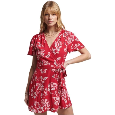 Afbeelding van Superdry Vintage MINI WRAP Jurk, Dames, Maat: 42, Floral red