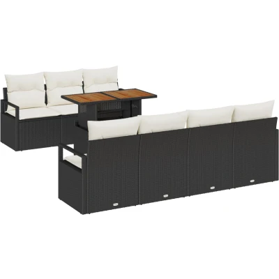 Afbeelding van vidaXL 8 delige Tuinbankset met Kussens Zwart Poly Rattan