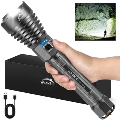 Afbeelding van WEEKSUN Led zaklamp, oplaadbaar, 150.000 lumen, extreem helder, 5200 mAh, IP67 waterdicht, voor kamperen, wandelen, noodgevallen, stroomuitval