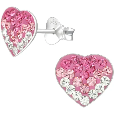 Afbeelding van JoyS Zilveren hartje oorbellen 9 mm roze wit kristal oorknoppen