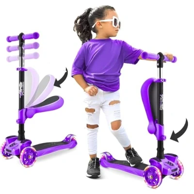 Afbeelding van Hurtle Kinderstep, 3 wiel Step, Opvouwbare Scooter met Verstelbare Hoogte, Antislip Platform, LED Verlichte Wielen, Step voor Meisjes/Jongens van 2 tot 12 Jaar, Petrolblauw