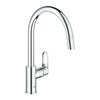 Afbeelding van Grohe BauFlow Keukenmengkraan C uitloop uittrekbare mousseur Chroom