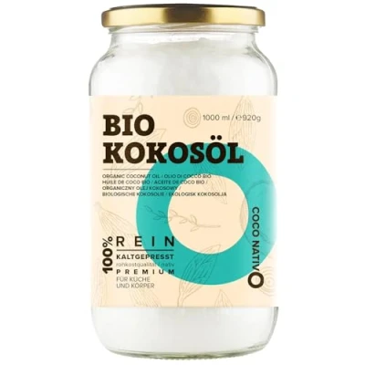 Afbeelding van Biologische Kokosolie Kokosnootolie CocoNativo 1000mL (1L) Kokosolie, Hoogwaardig, Natuurlijke, Koudgeperste, Rauwe Plantaardige Kwaliteit, Puur (1000ml) voor Koken, Bakken en Braden, Haar Huid