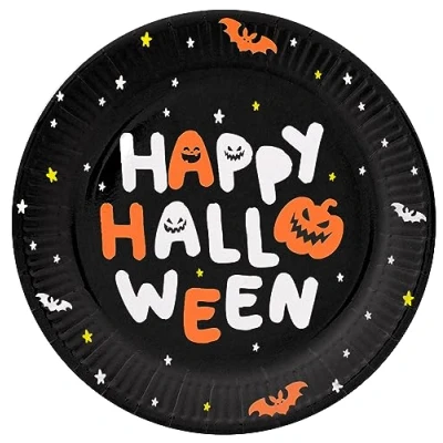 Afbeelding van Folat Halloween thema feest bord 6x pompoen print papier D23 cm Feestbordjes