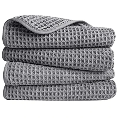 Afbeelding van POLYTE Microvezel pluisvrije handdoek, 40 x 76 cm, 4 stuks (grijs, wafelweefsel)