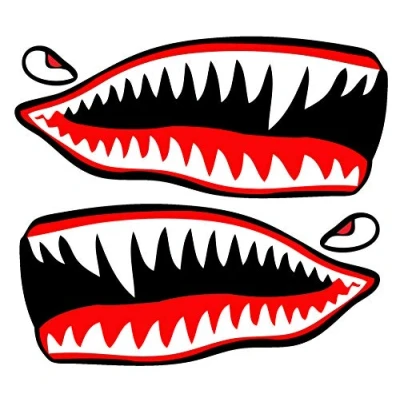 Afbeelding van Skino Eu® 2 stuks vinylstickers, autostickers, rood, haaienmok, tanden, haai, vissen, zeedieren, vissersboot, stickers, spiegel, auto, motorfiets, fiets, helm, raam, deur, tuning, B 64