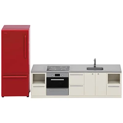 Afbeelding van LUNDBY Poppenhuis Meubels Keuken Accessoires Aanrecht Kast Kookplaat Koelkast, 2 delige set voor 11 cm miniatuurpoppen, Leeftijd 3+ Schaal 1:18