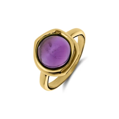 Afbeelding van Lucardi Dames Stalen goldplated Ring met amethyst Staal Goudkleurig 19 / 60 mm