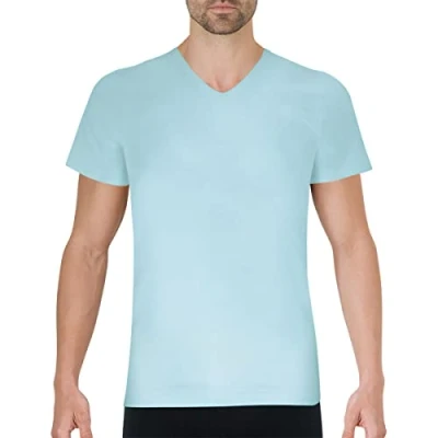 Afbeelding van Eminence Heren Pur Coton T Shirt Manches Courtes Col V Onderhemd, hemelsblauw, 4XL