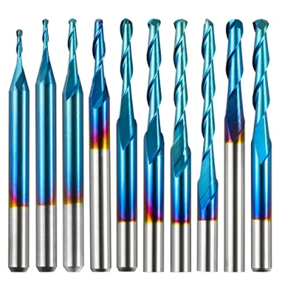 Afbeelding van Genmitsu 10 stks 2 Fluit Nano Blauwe Coat Ball Neus Spiraalvormige End Mill, 1/8 &#039;&#039; Schacht, 0.8 mm 2.5 Snijdiameter, CNC Router Bits voor Hout Werken Acryl MDF PVC ABS, BN10A