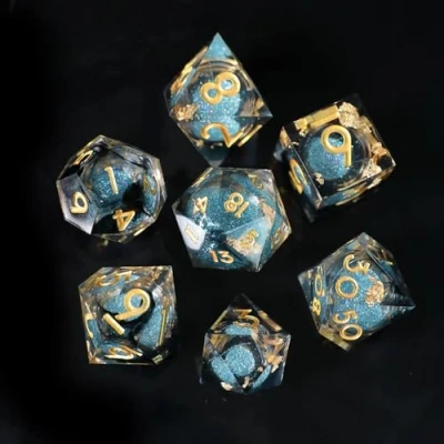 Afbeelding van DND dobbelstenen set drijfzand polyedrische hars speeldobbelstenen scherpe D&amp;D RPG MTG Ttrpg Pathfinder rollenspel D20 D12 D10 D8 D6 D4 met geschenkdoos