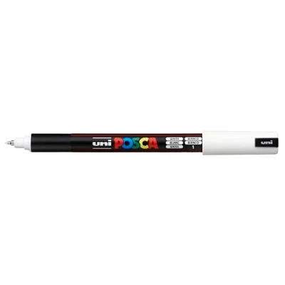 Afbeelding van Uni POSCA PC 1MR Kleurstift, wit, gekleurde markers, bijzonder fijne 0,7 mm punt, schrijft op elk oppervlak metaal, glas, hout, stof, kunststof (1 stuk)