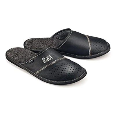 Afbeelding van ESTRO Pantoffels Heren Herenpantoffels Huisschoenen Leer Winter Thuis Instappantoffels Herenslipper MZ01 (44, Zwart)