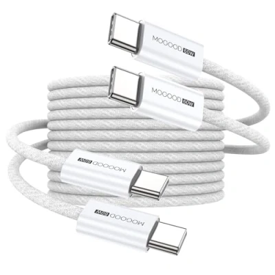 Afbeelding van MOGOOD USB C kabel, 2pcs 60W 2M, naar snelle oplaadkabel, witte nylon geschikt voor iPhone15/15 Pro Max, Samsung Galaxy S23/S22, Pixel, Schakelaar, LG V20 en meer
