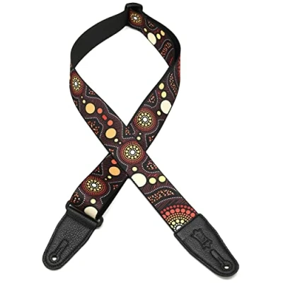 Afbeelding van Levy&#039;s Leathers Unisex&#039;s 2&quot; Poly gitaarband met Down Under Series Sunset Design en zwart lederen uiteinden verstelbaar van 35 inch tot 60, standaard