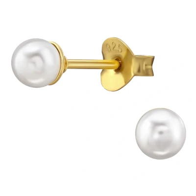Afbeelding van JoyS Zilveren parel oorbellen 4 mm wit glas 14k goudplating / goldplated