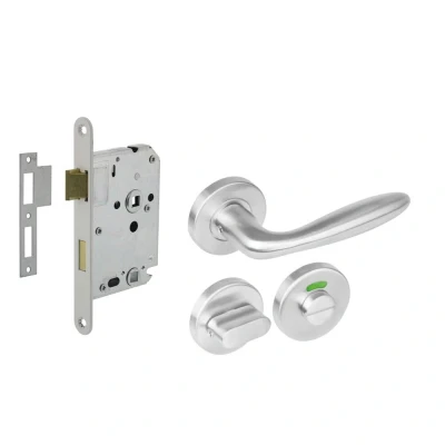 Afbeelding van Intersteel Deurbeslag set toiletslot 63/8mm wit met deurkruk Jupiter en WC sluiting rvs