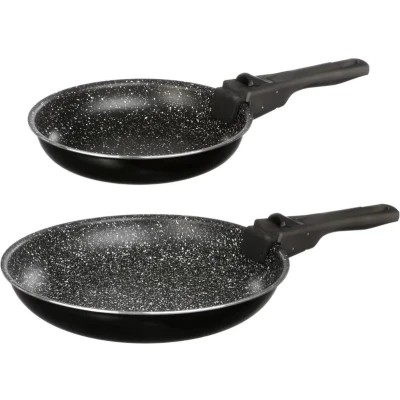 Afbeelding van 5Five Koekenpannen set 2x stuks Alle warmtebronnen Zwart Dia 20/26 cm los handvat camping