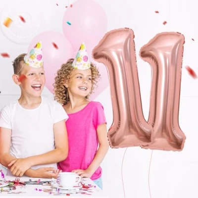 Afbeelding van Verjaardagscijfer ballon 11 jaar roségouden folieballon XXL enorme in 40 101 cm verjaardagsdecoratie cijfer decoratie voor verjaardag, vliegen met helium