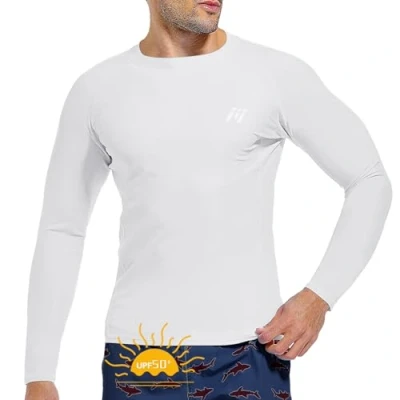 Afbeelding van MEETWEE Rash Guard Vest voor heren, lange mouwen/korte mouwen, uv bescherming, UPF 50+, sneldrogend, zwemmen, surfen, watersport