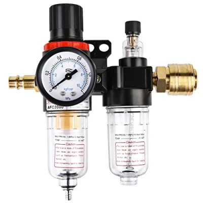 Afbeelding van Drukregelaar, perslucht, waterafscheider, perslucht met manometer, onderhoudseenheid 1/4 inch persluchtregelaar, snelkoppelingen voor compressoren filters