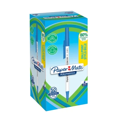 Afbeelding van Paper Mate Kilometrico balpen Lange schrijfduur met mediumpunt (1,0mm) Blauwe inkt 80% gerecycled plastic 1 stuks