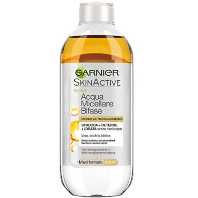 Afbeelding van Garnier Micellar water, twee fasen met arganolie, effectief op waterdichte make up, 400 ml (pakket kan variëren)